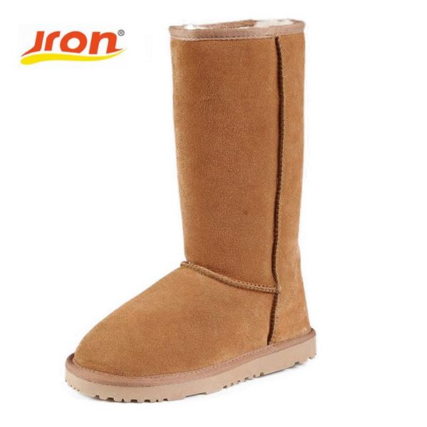 

jron 25cm cassic suede real sheepskin leather fur lined rubber sole winter snow boots for women winter shoes 35-40, Black