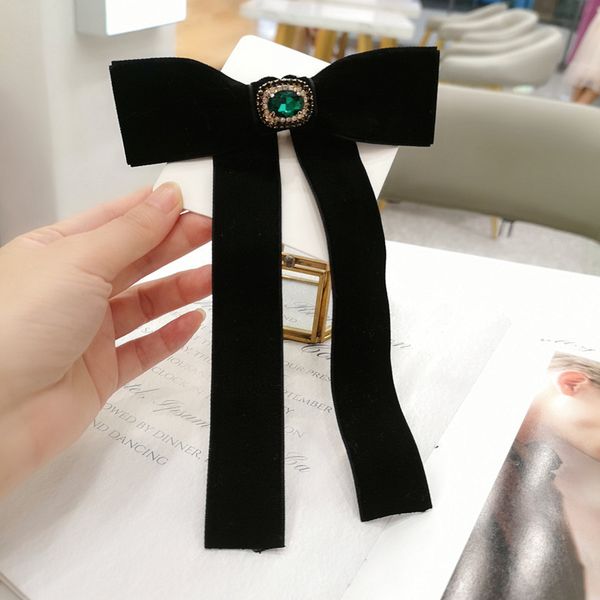 

vintage velvet bow tie brooch fabric crystal bowknot necktie shirt collor luxulry wedding jewelry gifts for women accessories, Gray