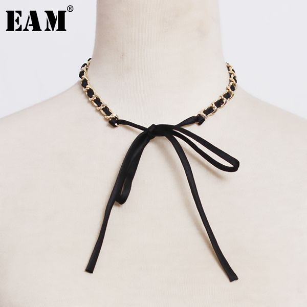 

eam] women black matel chain split jont bandage bow necklace new temperament fashion tide all-match spring autumn 2020 ju211, Silver