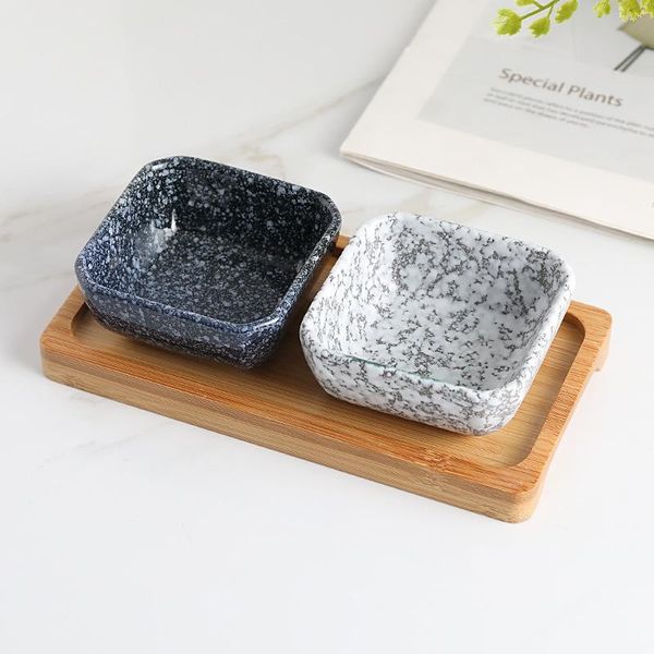 

japanese sauce snack serving tray set of 2/3/4/6 square ceramic dish with bamboo tray for dipping fruit condiment appetizer nuts