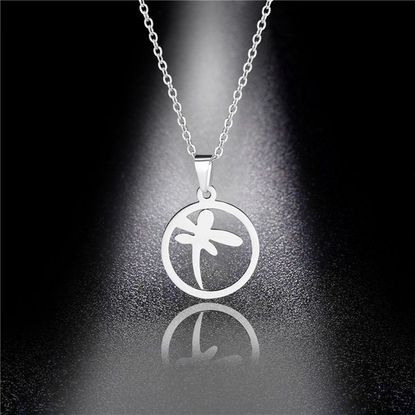 

pendant necklaces fashion stainless steel hollow dragonfly necklace female non-fading selling hypoallergenic jewelry wholesale, Silver
