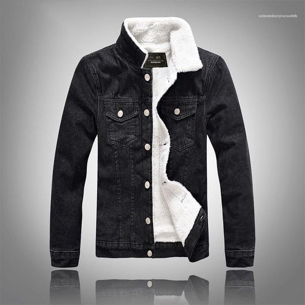

pocket mens lamb wool jean coats males clothing solid color mens designer jean jackets casual single breasted, Black;brown