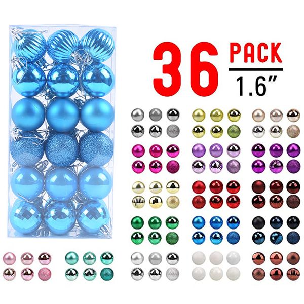 

new 36pcs christmas balls ornaments decor for xmas tree plastic baubles colored glitter gift navidad home party wedding decor