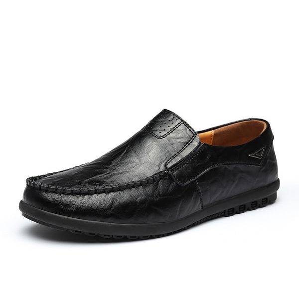 

men casual shoes plus size quality split leather loafers slip-on brown mens dress shoes comfortable flats moccasins, Black