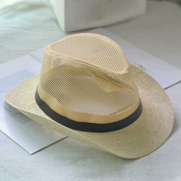 

summer men breathable net cowboy jazz travel women western wide curling brim cap sun protection hat yuuv, Blue;gray