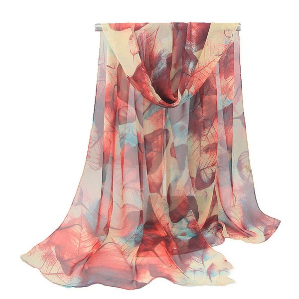 

fashion summer chiffon echarpe shawl for ladies beach towel new maple leaf printed voile scarf soft scarves for women t200910, Blue;gray