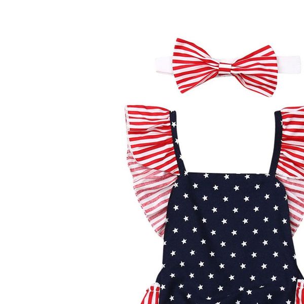 

новорожденный младенец девочки мальчики 4 июля bodysuits оголовье 2pcs полосатой рукав печать комбинезоны костюмы 0 12m, Blue