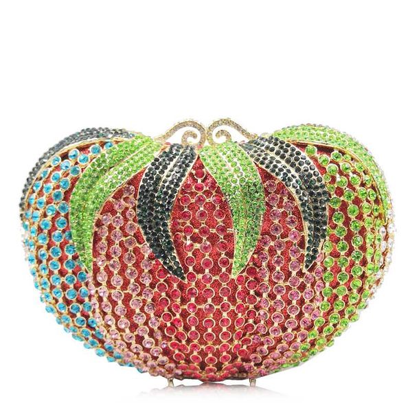 

female blue diamond strawberry evening clutch bag gala dinner metal handbags and purses bridal crystal bags handbag