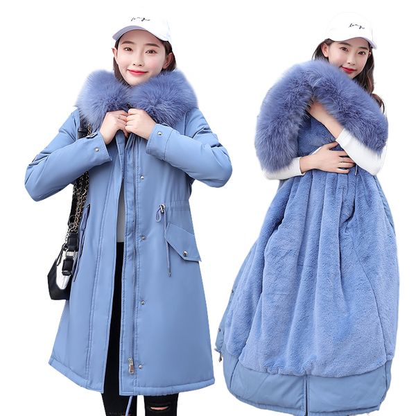 

2020 winter women jacket casual thick warm parka long coat wool liner hooded parkas jackets female pocket snow coats -30 degree, Black