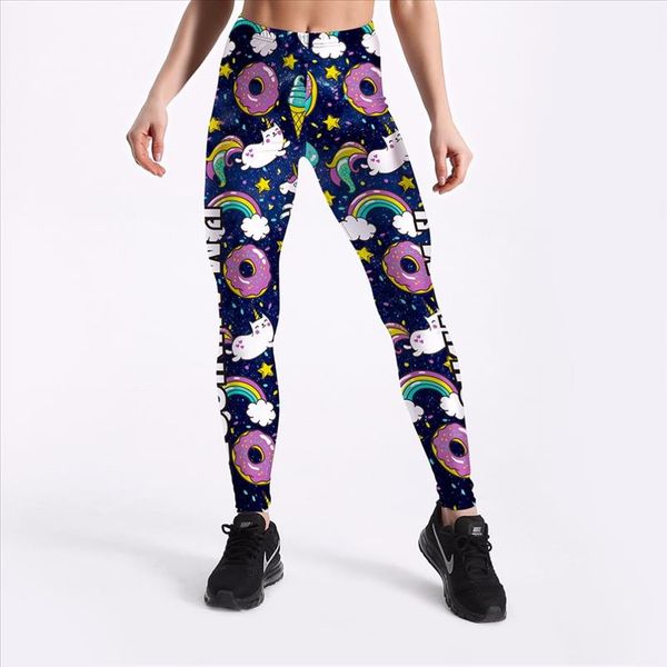 

горячая продажа гетры женщин летние брюки симпатичные пончики единороги printed девушки поножи плюс размер s xxxxl, Black