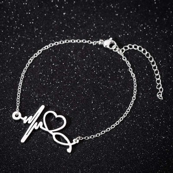

charm bracelets stainless steel heartbeat cardiogram bracelet stethoscope women bangles, Golden;silver
