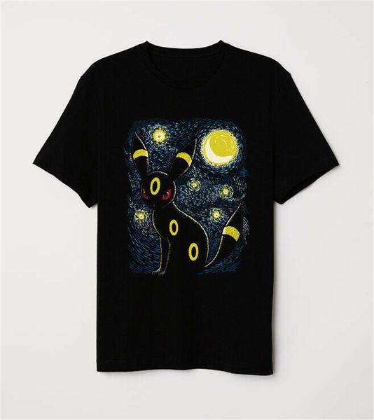

van gogh starry night dark umbreon eevee evolution black t-shirt 2xl 21xl tee shirt