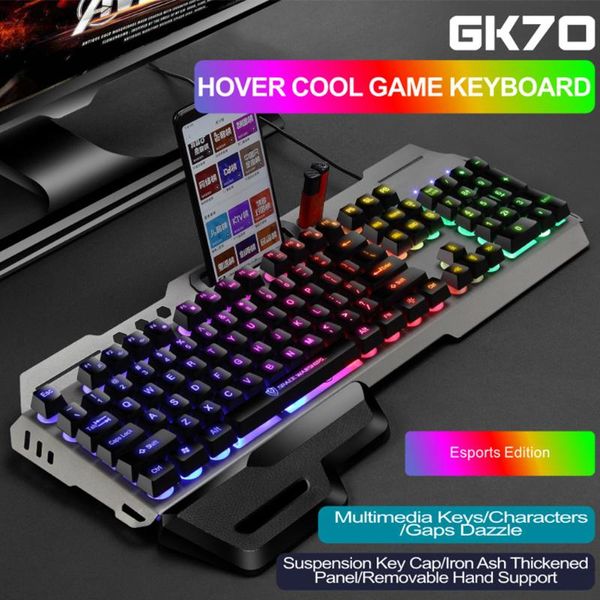 

metal panel 104 keys keyboard mouse combo usb wired for deskhome office mute gaming rainbow backlit mechanical plug and play