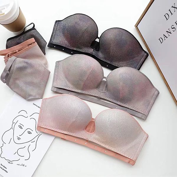 

bras sets 2021 sparkling fashion detachable shoulder seamless girls bra and panty set deep-v neck women lingerie push up intimate, Red;black