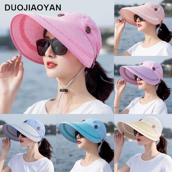 

duojiaoyan summer new sunscreen sun hat outdoor big along empty straw hat folding beach holiday ladies, Blue;gray