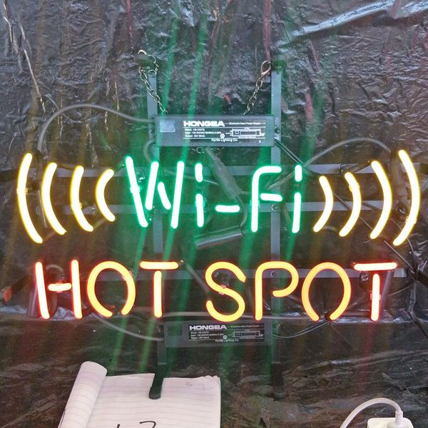 

wi-fi spot neon sign light outdoor bar club display entertainment decoration neon lamp light with metal frame backing