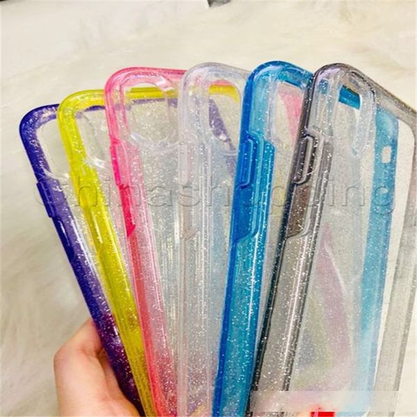 

shiny transparent tpu pc anti-drop fashion phone case for iphone 11 pro max x xr xs max 8 7 6 6s plus for samsung 20