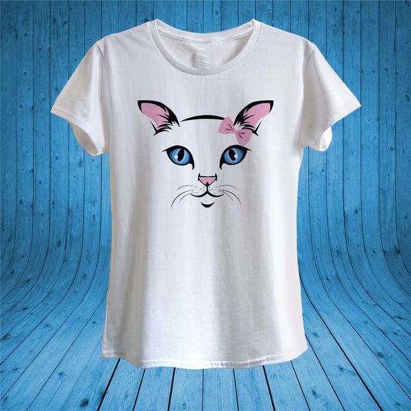 

cute cat pink bow kawaii kitty love cats t - - shirt 100% cotton women funny tee shirt