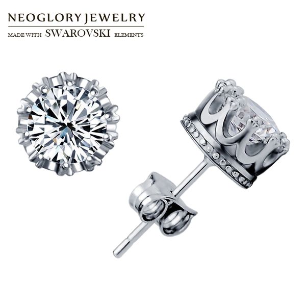 

neoglory jewelry zircon s925 silver stud earrings exquisite round ball design allergy elegant women wholesale trendy style, Golden;silver