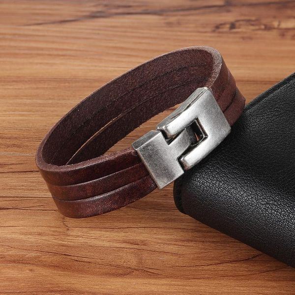 

classic style double layer toggle-clasp pu leather bracelet for men black/brown/orange color male jewelry accessories gift, Golden;silver