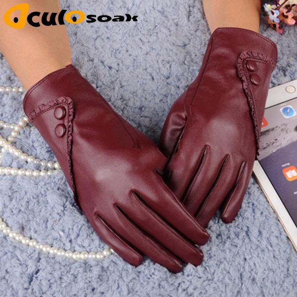 

luxurious fashion solid women girl leather winter super warm leather women gloves cashmere 2020 fashion winter gloves, Blue;gray