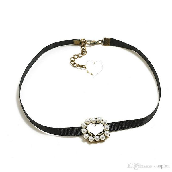 

pearl letter choker necklace with stamp women g style neckalce adjustable chain fashion jewelry accessories for gift, Red;brown
