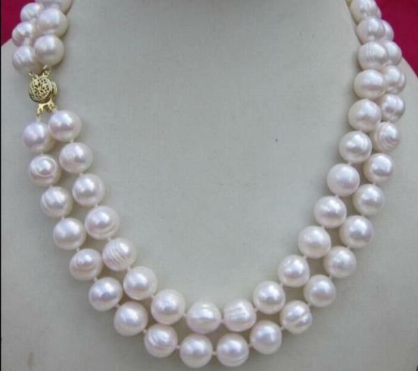 

chains double strands 9-10mm natural white pearl necklace 17-18", Silver