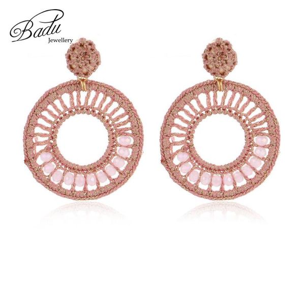 

dangle & chandelier badu big round crochet earrings for women hollowing circle pendant drop vintage fashion jewelry gift girls, Silver