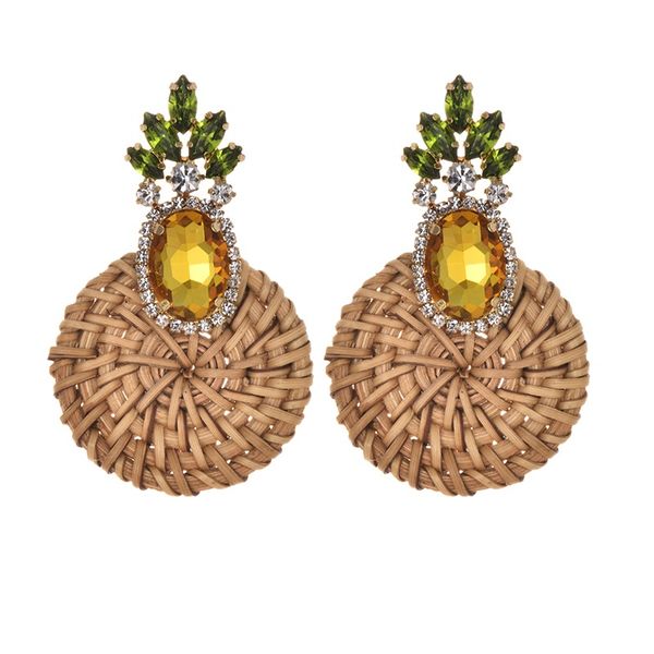 

handmade pineapple drop earrings for women wooden straw weave rattan earrings big round wedding trendy dangle jewelry 2020, Silver