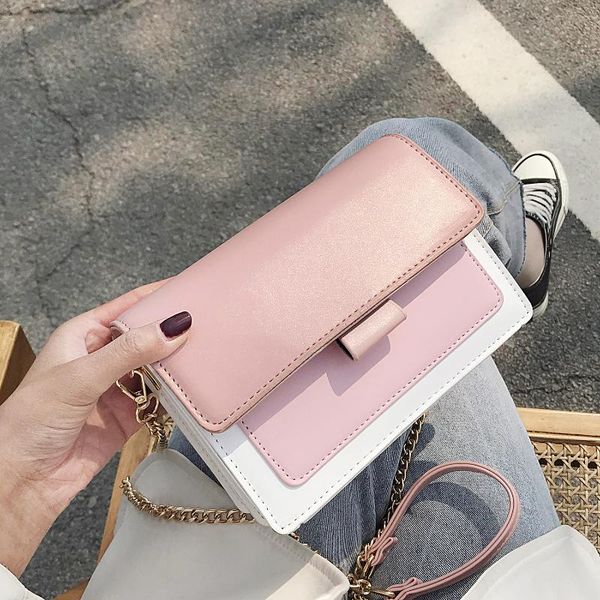 

women 2020 small shoulder handbagscontrast color pu leather crossbody bags female summer cross body chain bag sac a main femme