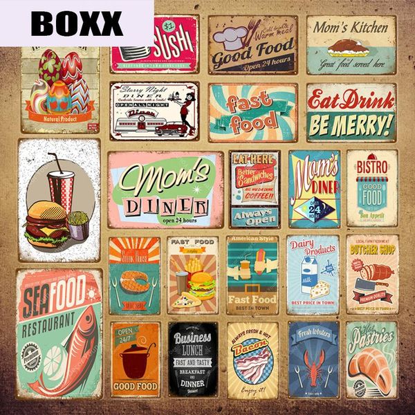 

mom's diner wall poster breakfast lunch eat drink good fast food vintage metal signs pub bar home house kitchen decor yi-049