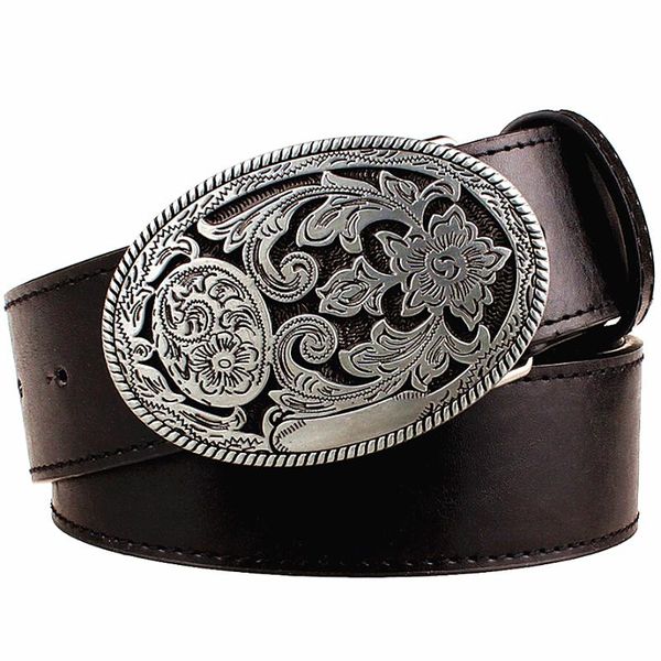 

retro women's belt metal buckle weave arabesque pattern leather belts jeans trend punk rock strap decoration belt gift for women, Black;brown