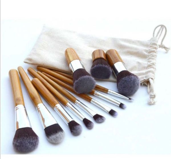

11pcs natural bamboo professional makeup brushes set foundation blending brush tool cosmetic kits sets / by dhl 50sets