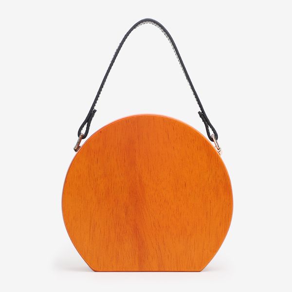 

vintage semi-circular wooden handbag literary fan mini messenger bag clutch
