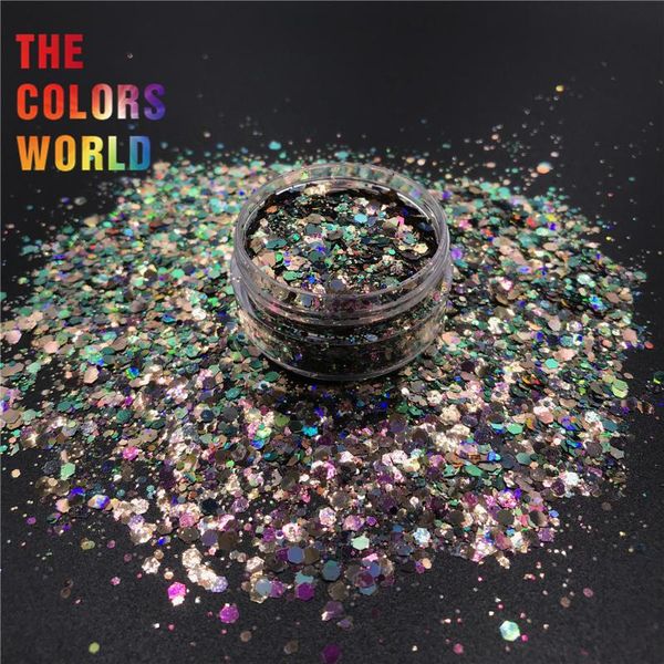 

nail glitter tct-379 holographic chameleon shift color chunky mix hexagon art decoration body makeup tumbler crafts diy, Silver;gold