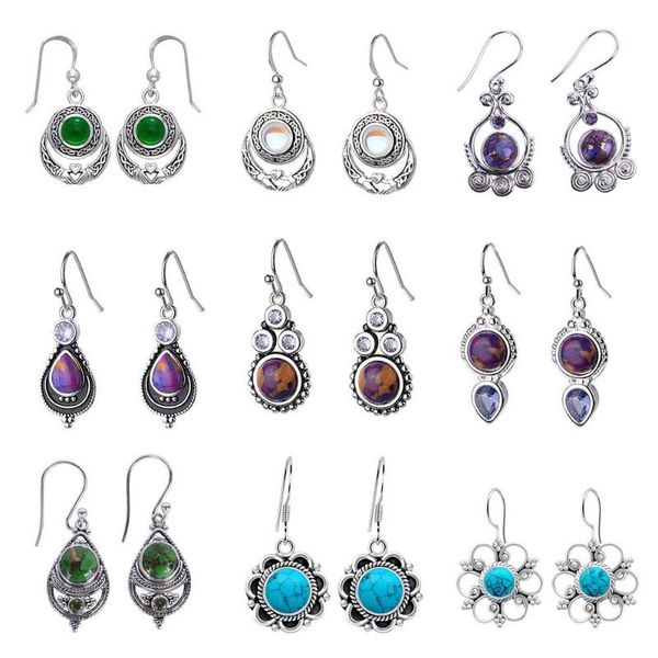 

dangle & chandelier vintage small women earrings purple green synthetic stone silver color drop earring bohemia jewelry aretes dbe001