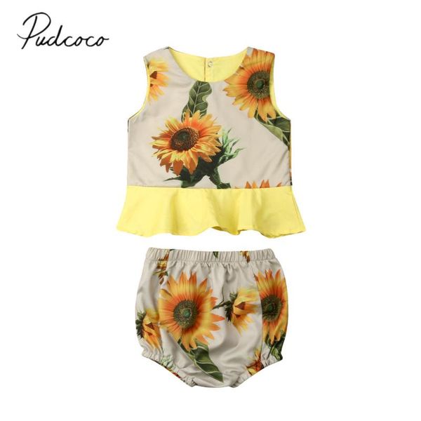 

clothing sets 2021 brand born baby girl sunflower clothes sleeveless tutu vest high waist shorts pant bloomers 2pcs summer, White