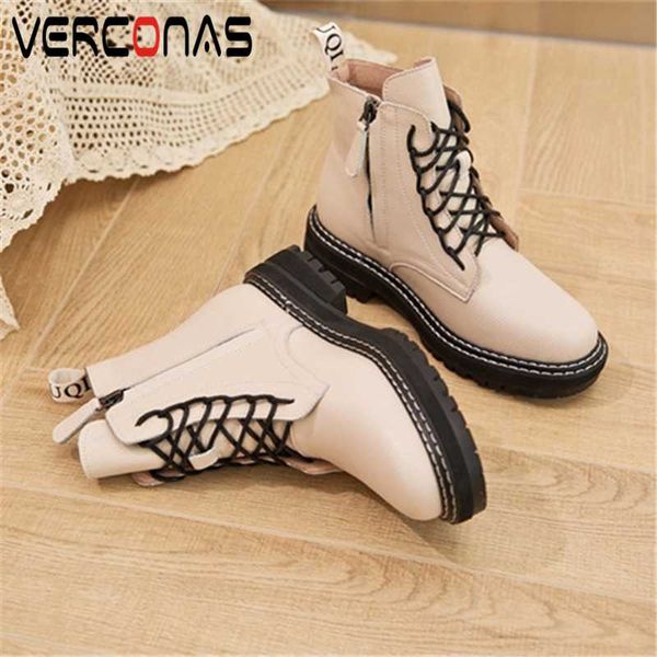 

verconas autumn winter women ankle boots warm shoes woman cross-tied motorcycle boots martin genuine leather short, Black