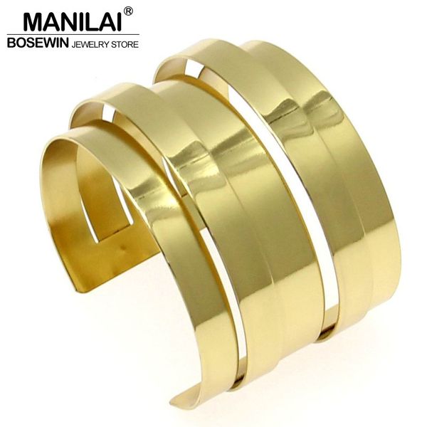 

manilai brand women punk cuff bangles fashion layering metal strip opened bracelets & bangles statement jewelry bl145, Black