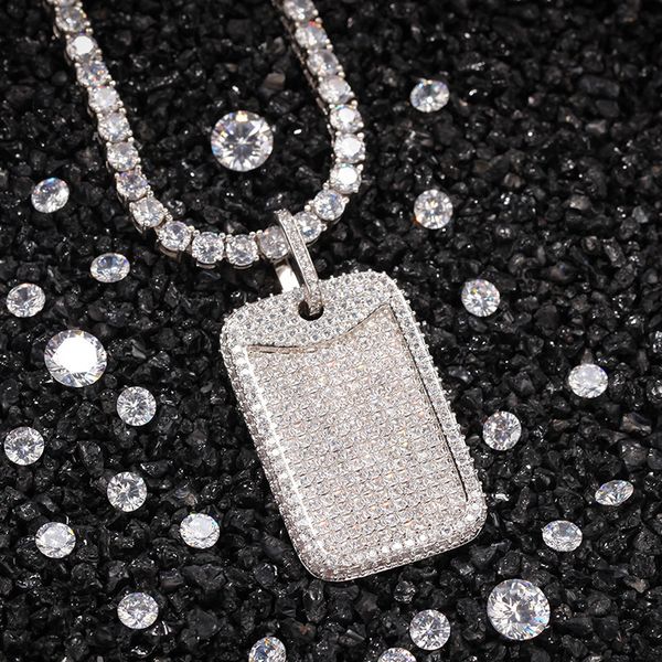 

hip hop prong setting cz stone bling out geometric square pendants necklace for men rapper jewelry drop shipping, Silver