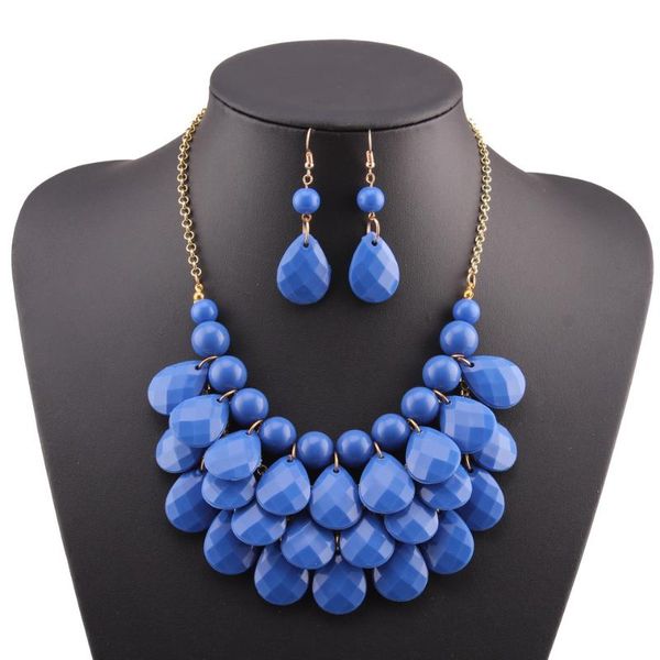 

2020 new fashion teardrop necklace bib gold color chain colorful bead pendant necklace for women statement jewelry, Silver