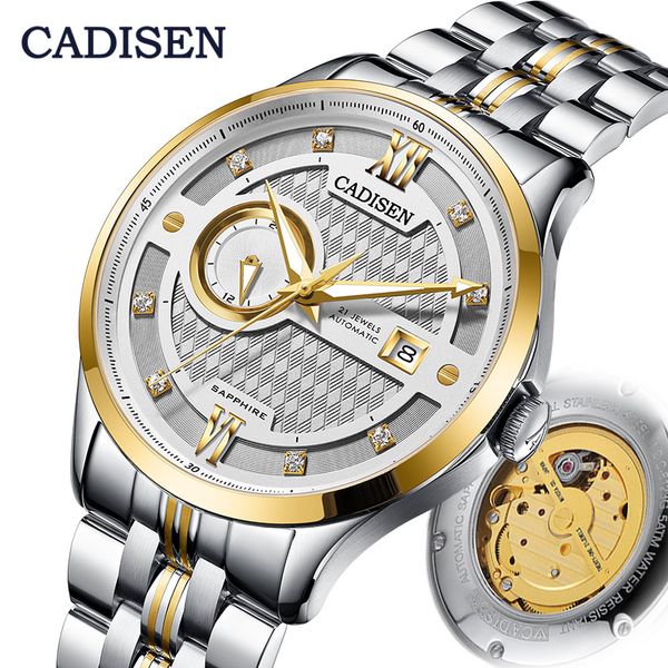 

cadisen watch men stainless steel waterproof business sports sapphire glass miyota mechanical wristwatch, Slivery;brown