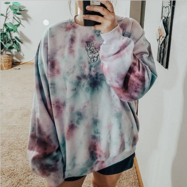 

2020 new fashion women's printing hoodless sweater women's autumn and winter new loose large european american top, White