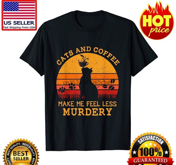 

cats and coffee make me feel less murdery vintage t shirts vintage men gift tee