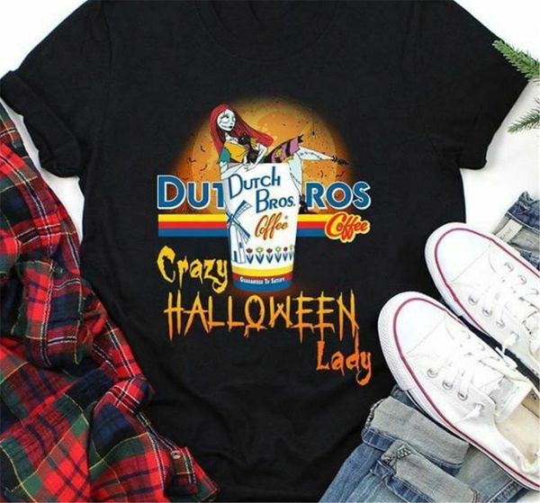 

dutch bros coffee sally crazy halloween lady funny classic black t shirt cotton customize tee shirt