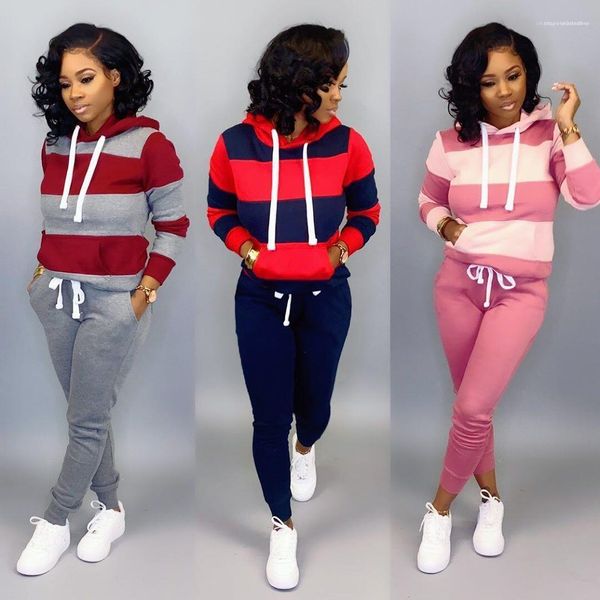

pullover slim casual pants female 2 piece set patchwork sporting women designer hooded tracksuit long sleeve, White