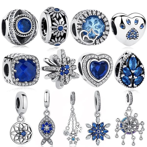

925 sterling silver bead blue cz heart ferris wheel lucky eye snowflake charm fit original charm bracelet diy jewelry