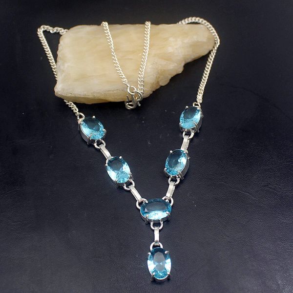 

amazing unique shiny bluez silver color women necklace chain 18 inch hd203