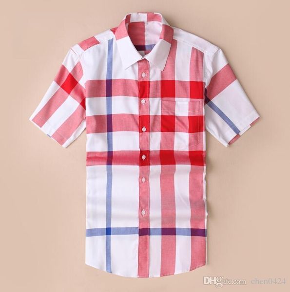 

wholesale spring and summer brand designer american men's business leisure square collar short sleeve check shirt, White;black