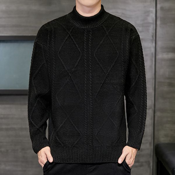 

men's sweaters turtleneck half pullover autumn winter soft warm solid spacious long sleeve clothes knitted casual male sweater pull hom, White;black